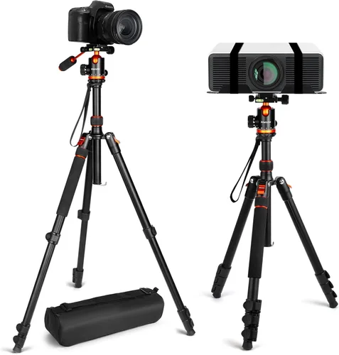 Vista 2 de Trípodes de Cámara y Soporte para Proyector, Trípode 2 en 1 para Cámara con Bandeja de Metal Extraíble, Trípode Resistente para DSLR, Proyector