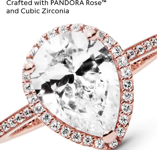 Vista 4 de PANDORA Joyería - Anillo de circonita cúbica con halo de lágrima brillante, regalo para ella rosa, Metal, Zirconia cúbica