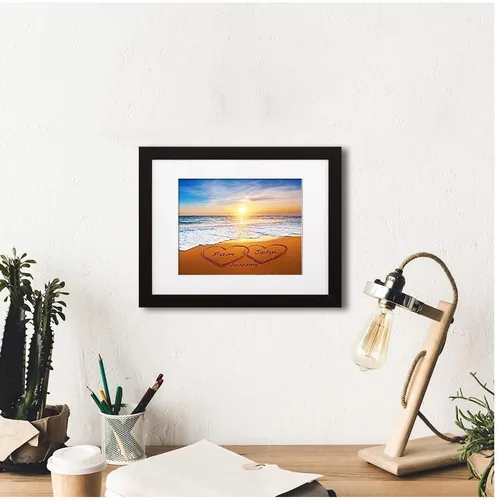 Vista 8 de Corazón y corazón en hermoso amanecer fotos personalizadas únicas o impresiones en lienzo con nombres de pareja y fecha especial en la playa, regalo