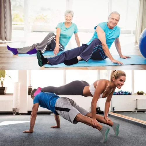 Vista 3 de Calcetines de yoga antideslizantes para mujer, 4 pares, pilates, yoga, barra, ballet, baile, entrenamiento descalzo