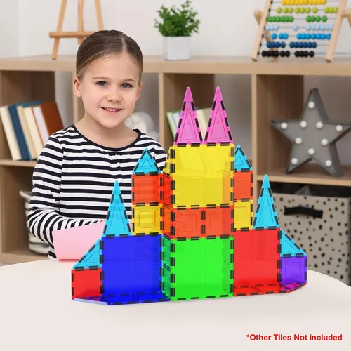 Vista 2 de PicassoTiles Bloque de construcción magnético de 4 piezas de azulejos magnéticos de forma cuadrada grande juguete de construcción STEM kit