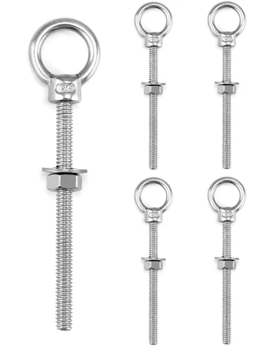 Vista 9 de QWORK Paquete de 25 pernos de ojo roscados de acero inoxidable de grado marino de 1/4 x 3 pulgadas, anillos de elevación con arandelas de tuercas