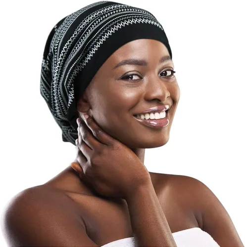 Vista 30 de Gorro de dormir ajustable con forro de satén para rastas de cabello rizado, cabeza grande, permanece puesta durante la noche