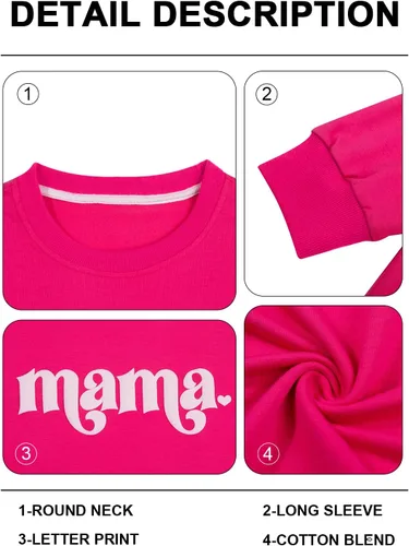 Vista 5 de FASHGL Sudadera de manga larga con estampado de letras para mamá, camiseta suelta de moda para mamá