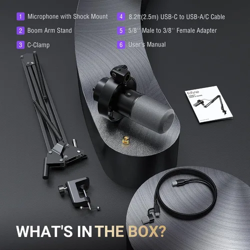 Vista 10 de FIFINE - Kit de micrófono de podcast K688, micrófono dinámico USB/XLR con brazo articulado para PC/mezclador XLR, micrófono para juegos con botón