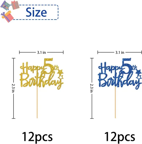 Vista 2 de Decoración para cupcakes de cumpleaños de 5 años, suministros para cupcakes de cumpleaños de 5 años, decoraciones para fiestas de cumpleaños de 5