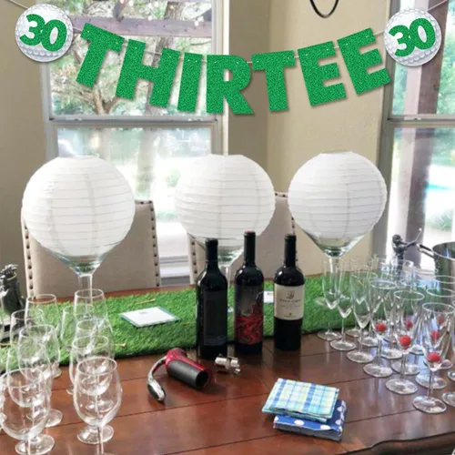 Vista 8 de Decoraciones de cumpleaños de 30 para mujeres y hombres, pre-encordadas con purpurina para fiesta de cumpleaños, cartel divertido para fiesta