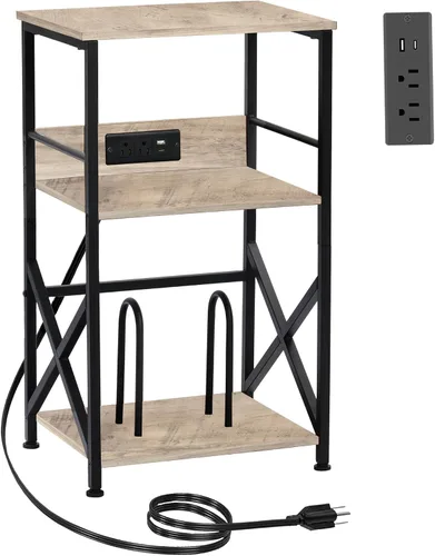 Vista 13 de DALEMHOME Soporte para tocadiscos con estación de carga, mesa auxiliar de 3 niveles para almacenamiento de 100 vinilos, mesa auxiliar para sala