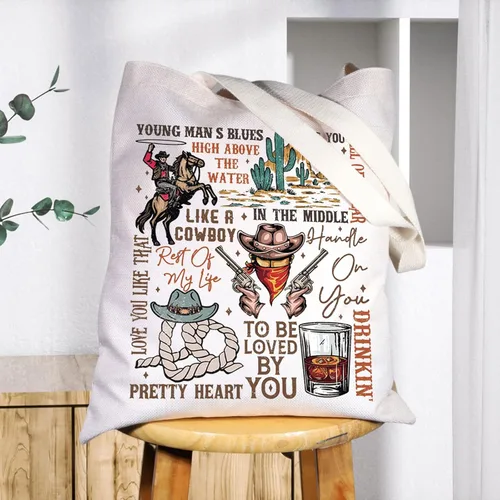 Vista 5 de BWWKTOP Western Cowboy Singer Tote Bag Country Music Gifts Country Concert Canvas Shoulder Bag Country Singer Merchandise