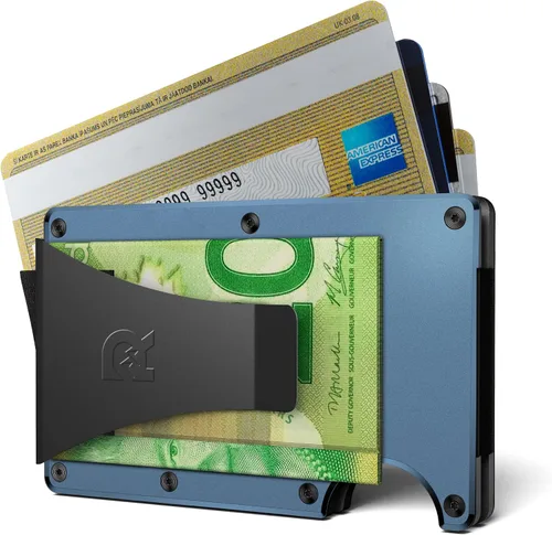 Vista 5 de The Ridge Slim Minimalist Money Clip RFID bloqueo Titanium - cartera mate cobalto