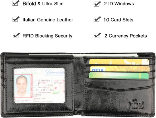 Vista 3 de Cartera para hombre-Cuero Genuino RFID Bloqueo Billetera Bifold Elegante Con Ventana 2 ID