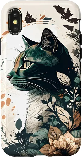Vista 4 de Funda para iPhone 15 con diseño de gato con diseño de acuarela para jardín botánico