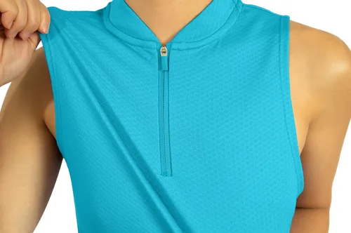 Vista 3 de Three Sixty Six Polo de golf sin mangas para mujer, sin cuello, con cremallera, de secado rápido, para mujer Argelia Azul