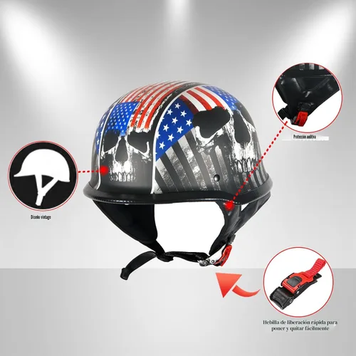 Vista 4 de 1Storm Casco de motocicleta de media cara de novedad, estilo alemán abierto, aprobado por DOT: HKY602 negro mate