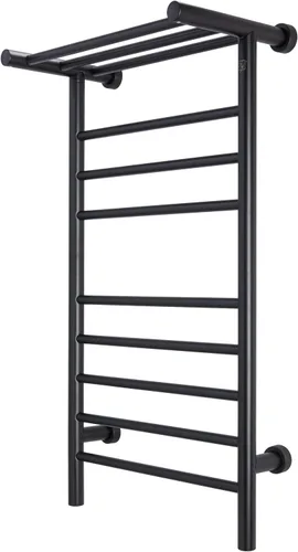 Vista 7 de WarmlyYours Calentadores de toallas negros para baño, toallero térmico negro montado en la pared con estante, 11 barras de acero inoxidable, 20 x 36
