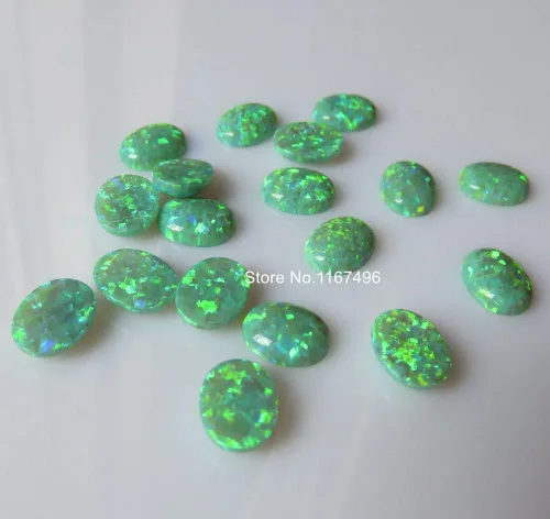 Vista 6 de 50 unidades por lote op11 Kiwi 0.276x0.354in sintético ovalado ópalo de fuego verde ópalo ovalado piedra de ópalo para joyería