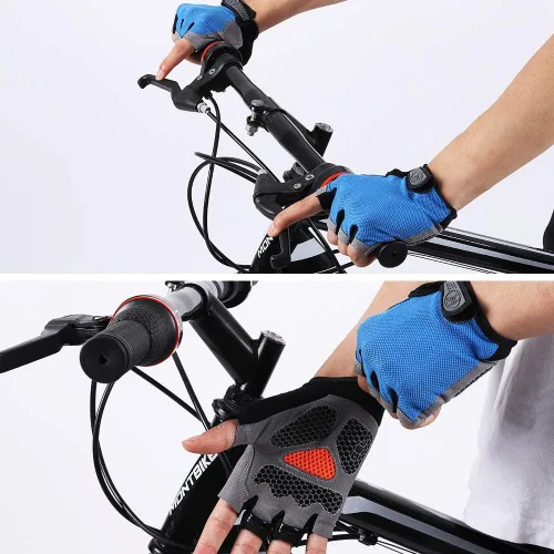 Vista 8 de Accmor Guantes de ciclismo para hombres y mujeres, guantes de ciclismo de medio dedo, guantes de bicicleta de carretera MTB, guantes antideslizantes