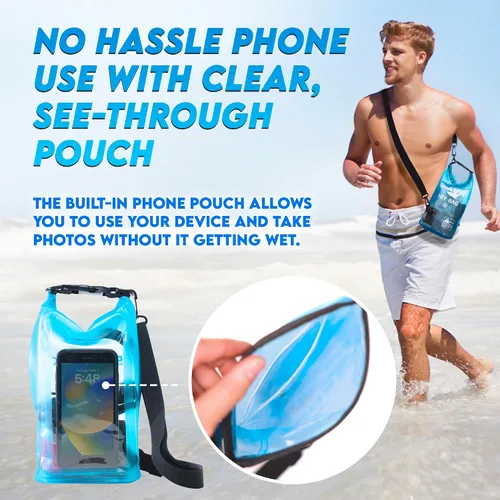 Vista 3 de SandShark Bolsa seca impermeable de 3 litros – Bolsa de playa con funda transparente para teléfono, bolsa enrollable para canotaje, rafting