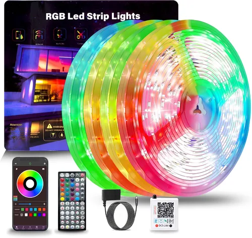 Vista 7 de GANZQH - Tira de luces LED de 50 pies para dormitorio, luces de tira LED RGB que cambian de color para interiores, sincronización de música, tira