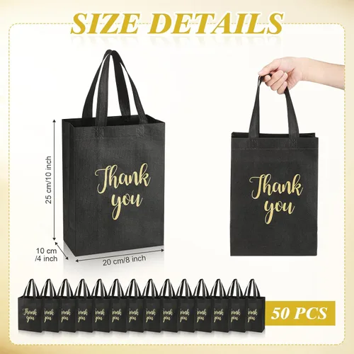 Vista 3 de Roowest 50 bolsas de regalo de agradecimiento con asa, bolsa plegable no tejida reutilizable a granel para baby shower, boda, 10 x 8 x 4 pulgadas