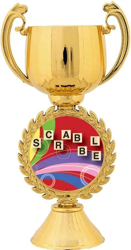 Vista 2 de Crown Awards Trofeo Scrabble personalizado, copa de oro de 7.1 in con grabado personalizado