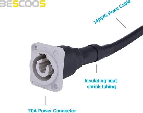 Vista 2 de Toronce - Conector macho de 3 pines AC Powercon conector azul/blanco con 14 Awg 1.5 pies PoweCable 20A/250V para pantalla LED de luz de escenario