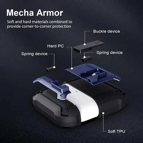 Vista 4 de Nillkin Funda para Airpods 3 con bloqueo magnético seguro, funda protectora para Airpods 3 con llavero de metal, cuerpo completo a prueba de golpes