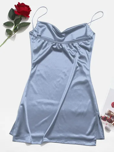 Vista 3 de ZAFUL Vestido de satén con tirantes delgados para mujer, ajustado, con abertura lateral, mini vestido sexy sin mangas, vestido de fiesta corto