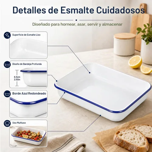 Vista 3 de Cabilock Bandeja esmaltada para hornear de 13.76 x 9.63 x 2.55 pulgadas, bandeja multifuncional para hornear alimentos, antiadherente, resistente al