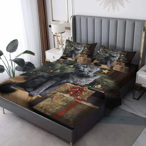 Vista 9 de Sábanas de gato tamaño individual – Sábanas y fundas de almohada de animales – 100% microfibra, estampado de alta cantidad de hilos, sábana