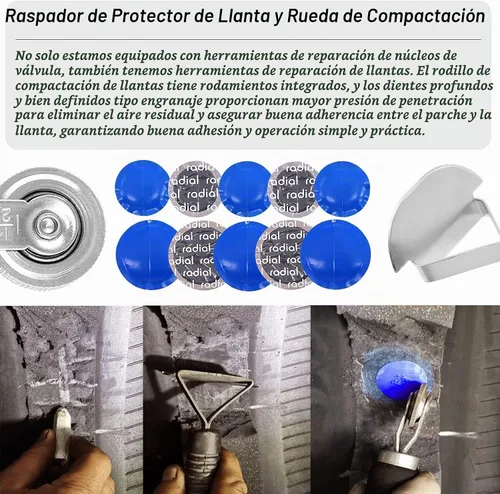 Vista 4 de Kit de 70 piezas de parches de neumáticos resistente, rodillo de neumáticos, raspador de revestimiento, parches de reparación de goma, herramienta