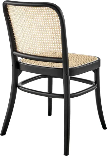 Vista 6 de Modway Winona Elm - Asiento de ratán de caña de madera, silla auxiliar de comedor, color negro