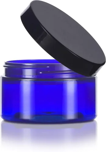 Vista 9 de Paquete de 12 tarros de plástico PET azul cobalto de 4 onzas con tapas negras, recipientes vacíos recargables