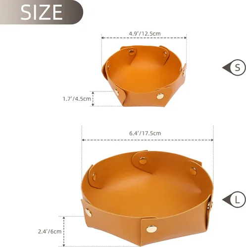 Vista 2 de Jusdreen 2 bandejas multifuncionales con botones, bandeja de almacenamiento de cuero para cosméticos, caramelos, llaves, billetera, cambio