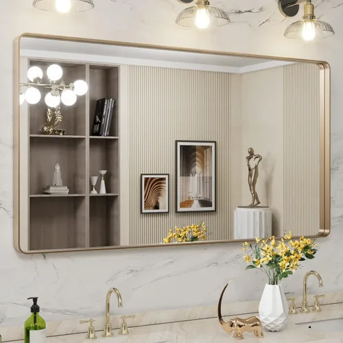 Vista 34 de LOAAO 20x16 Pulgadas Espejo de Baño con Marco de Metal Negro para Pared, Espejo de Tocador de Baño de Estilo Granja, Espejo Grande Rectangular