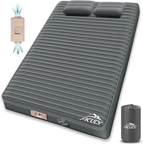 Vista 8 de Colchoneta de dormir autoinflable con bomba eléctrica, almohadilla de campamento de espuma viscoelástica ultra gruesa de 4 pulgadas con almohada