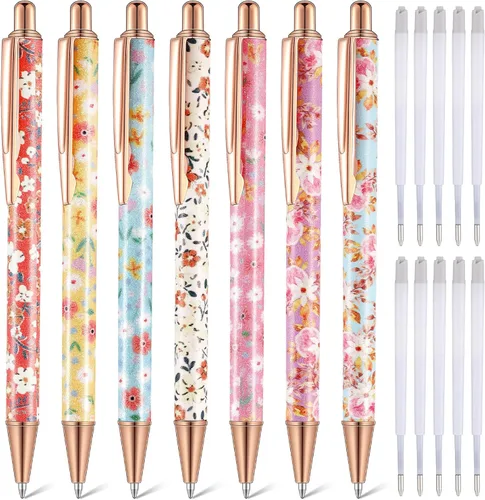 Vista 12 de Sherr 7 bolígrafos elegantes para mujer, lindos bolígrafos de purpurina brillantes con 10 recambios de tinta negra, bonitos regalos para niñas