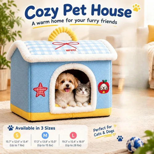 Vista 3 de Cama de casa para mascotas para perros y gatos pequeños, medianos y Rosa