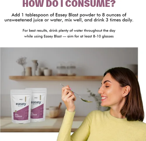 Vista 4 de Easey Blast Para-Cleanse, suplemento de salud intestinal de 10 días con semillas de calabaza, ajenjo, nogal negro, ajo y más, 8 onzas en polvo