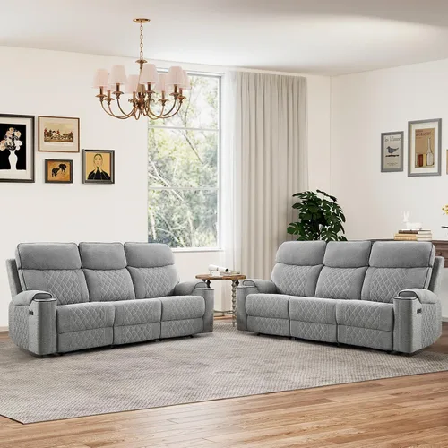Vista 30 de HAOMARKETS Silla reclinable eléctrica para adultos con puerto USB, sofás reclinables eléctricos de tela suave con portavasos de metal, sillas