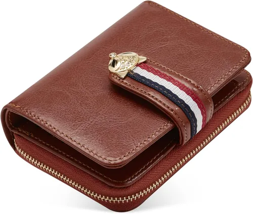 Vista 7 de FOXLOVER Cartera pequeña de piel sintética para mujer, con bloqueo RFID, con cremallera, bolsillo para monedas, ventana de identificación