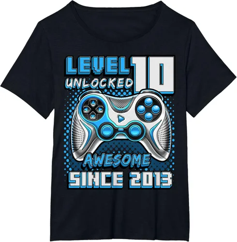Vista 31 de Level 10 Unlocked Awesome 2013 Video Game 10th Birthday Boy T-Shirt, Negro