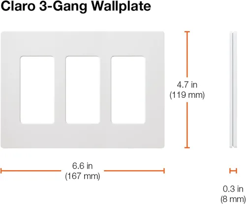 Vista 4 de Lutron Claro - Placa de pared decorativa de 3 bandas, brillante, blanco (paquete de 1) CW-3-WH