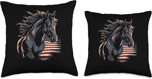 Vista 3 de Horse Related Gifts For Girls Western Graphic Cojín de caballo ecuestre con bandera americana, 16 x 16 pulgadas, multicolor
