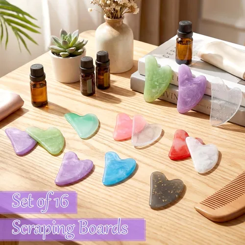 Vista 4 de Sherr 16 herramientas faciales Gua Sha Stone Gua Sha, herramientas de masaje facial, masajeador facial para cuerpo, spa, acupuntura, aliviar