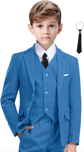 Vista 7 de Traje para niño, formal, ajustado, esmoquin, 5 piezas, traje de boda, blazer, pantalones, chaleco, trajes para niños