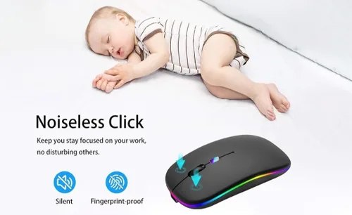 Vista 3 de Ratón delgado inalámbrico, recargable 2.4G, clic silencioso, RGB, 1600 DPI, batería de 500 mAh, compatible con Windows/Mac
