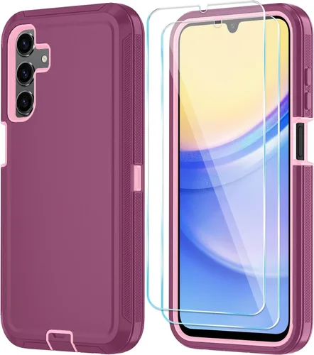 Vista 14 de Qinmay Funda para Samsung Galaxy A15 5G con protector de pantalla HD, resistente a los golpes y a las caídas, funda de 3 capas para Galaxy A15, Negro