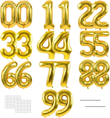 Vista 13 de TONIFUL Globos grandes de 50 pulgadas con números dorados del 0 al 9, globo digital grande de Mylar número 8 digital ocho para fiestas