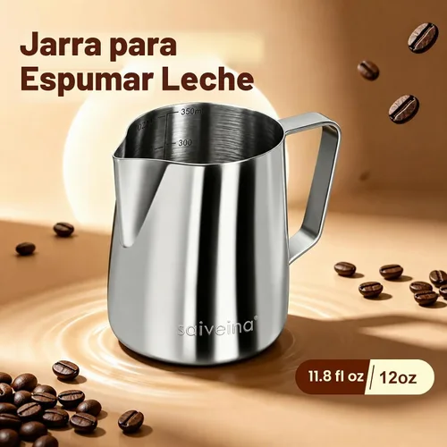 Vista 2 de Saiveina Jarra de espuma de leche, taza espumadora de leche de 12 onzas